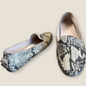 Cole Haan Womens Snakeskin Leather Loafer Flat Shoes 9.5B Slip On Gray Cream